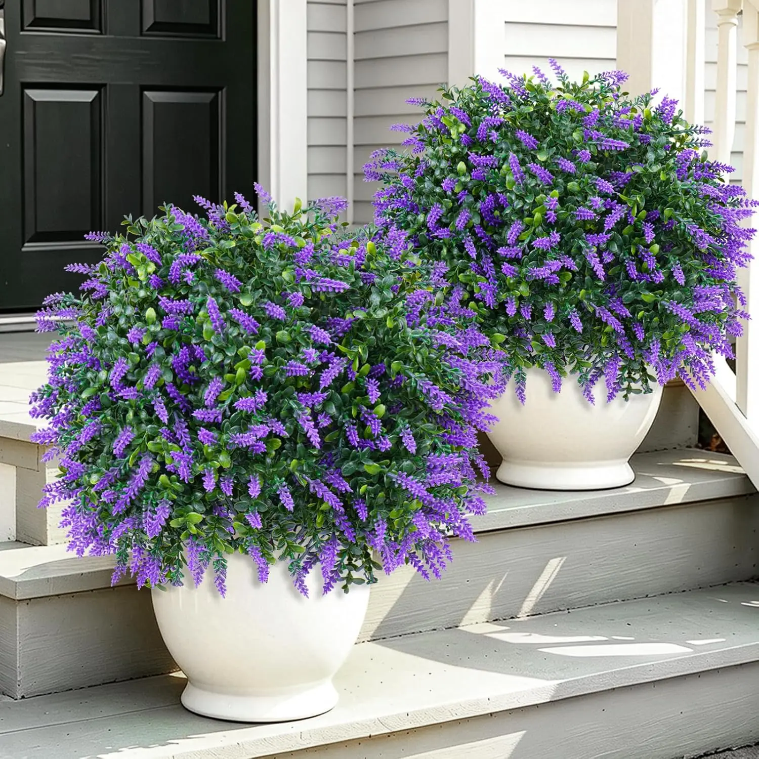 

Artificial Lavender Topiary Ball Trees with Ground Spike Set of 2 UV Resistant Shrubs for Indoor Outdoor Front Porch Garden