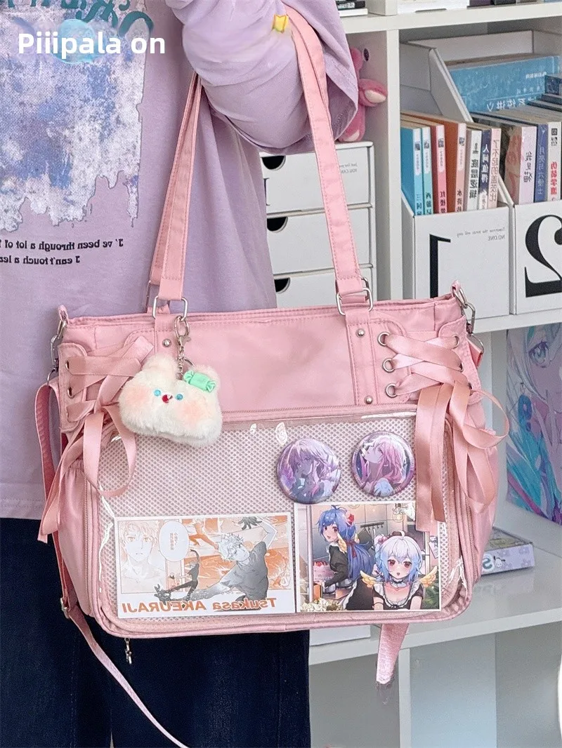 

Kawaii милая сумка через плечо с галстуком-бабочкой, большая сумка на одно плечо для аниме-конференций, мягкая ткань из бычьей ткани, размер для отдыха для подростков