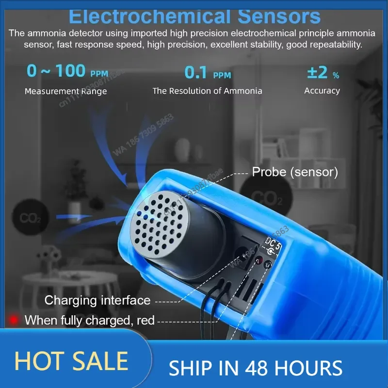 Portable High Accuracy Ammonia (NH3) CO Detector Electrochemical Sensor Sound Light Alarm Rechargeable Industrial