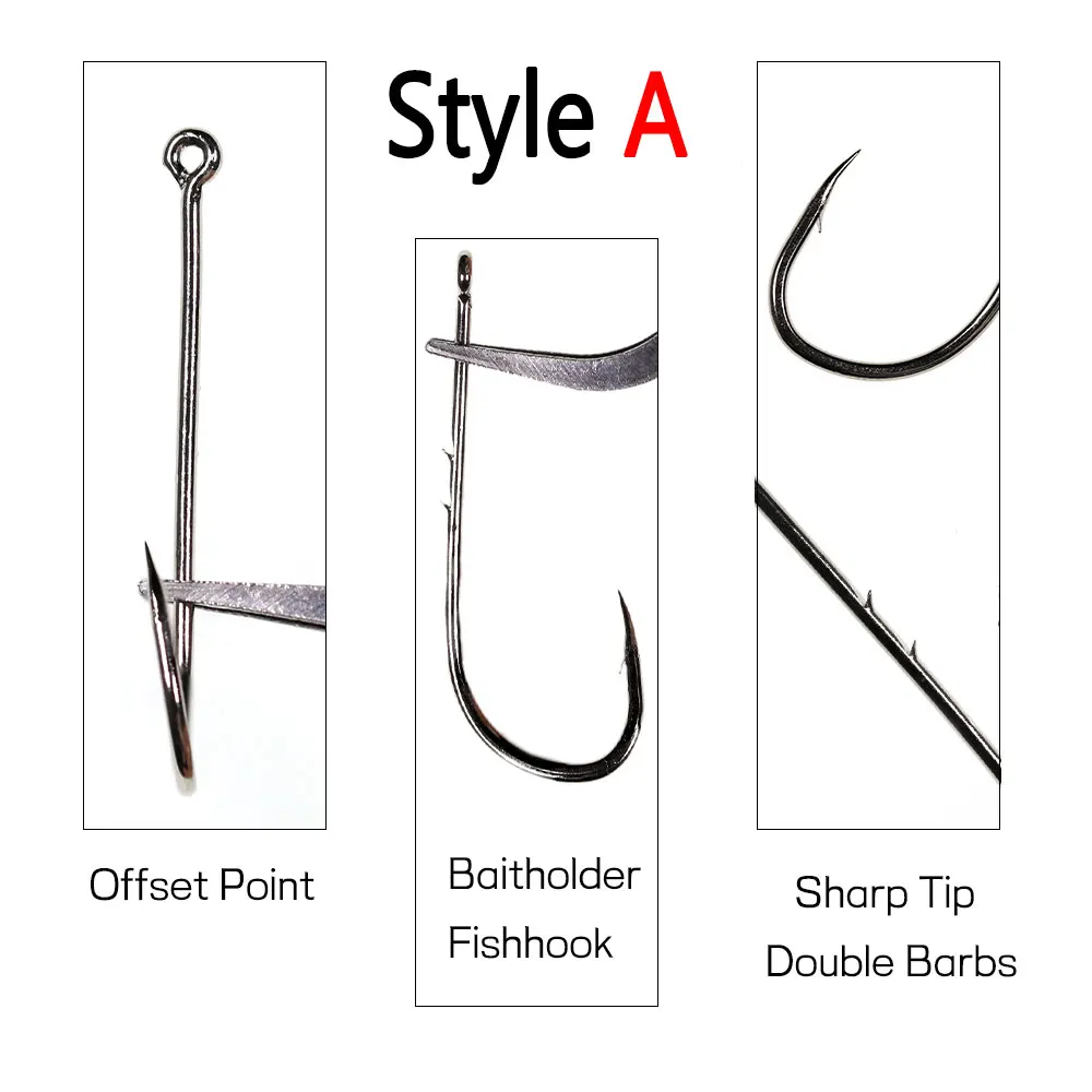 50PCS High Carbon Steel Barbed Fish Hook Baitholder Fishing Hooks Worm Pond Fish Bait Holder Size 10 12 14 1/0 2/0 3/0 4/0 5/0