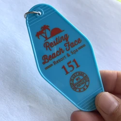 Resting Beach Face Motel Resort Spa HOTEL KeyChain Keyring Tag Key Chains TV Show Office Fans Funny Accessory Custom logo
