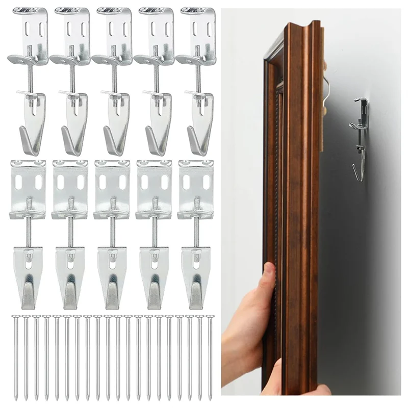 

ABFI 10 Piece J Hook Picture Hanger Kit - Adjustable Hooks For Frames And Mirrors Hanging Essentials