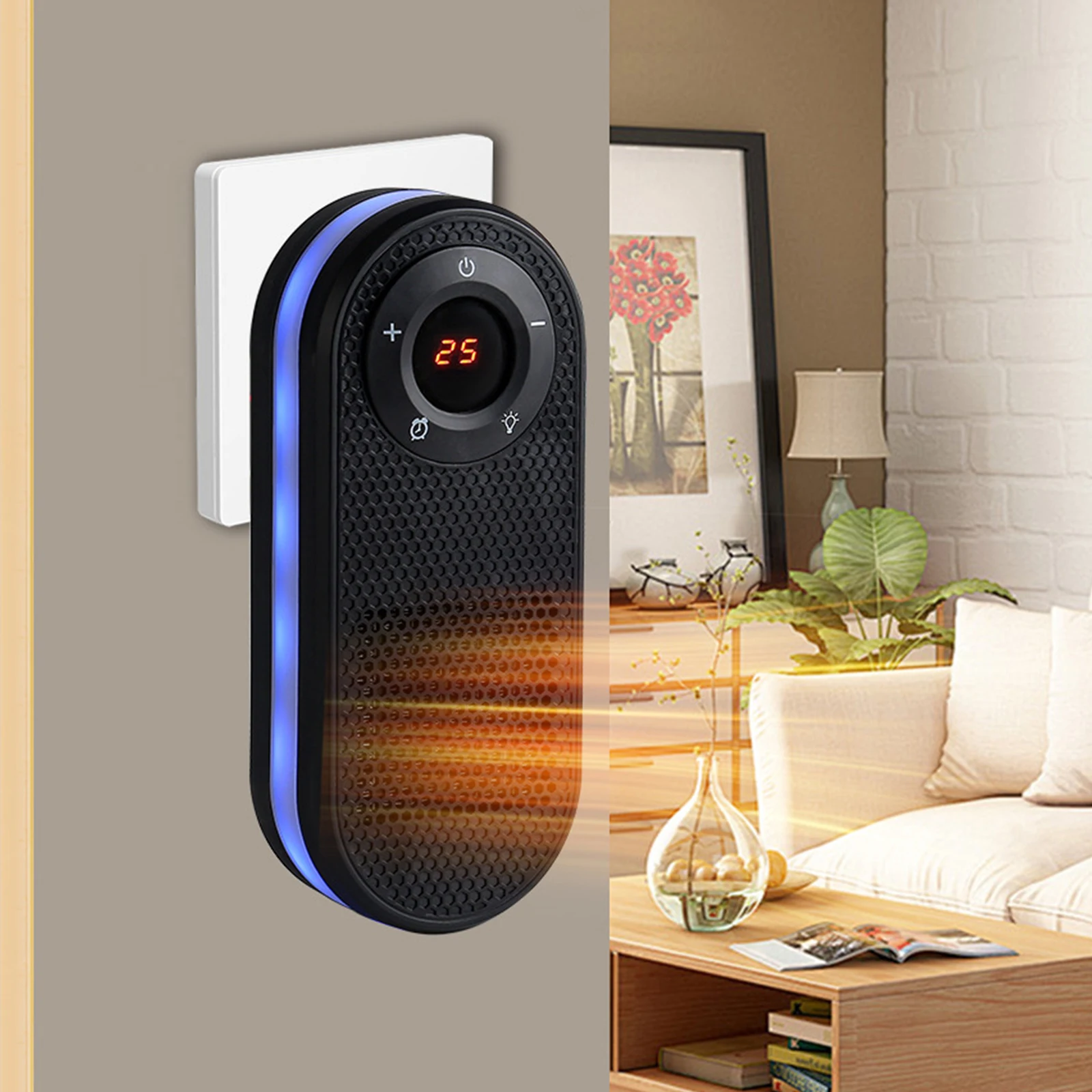 سخان مساحة صغيرة مثبت على الحائط 180 ° تدوير دفئا الحرارة السريعة مع الموقت عن بعد LED عرض ضوء الليل لمكتب المكتب المنزلي #4