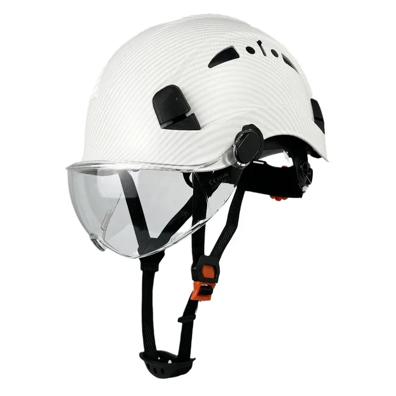 Casco di sicurezza con motivo in fibra di carbonio con visiera a levetta costruzione di lavori industriali cappelli rigidi visiera CE tappi in ABS per ingegnere