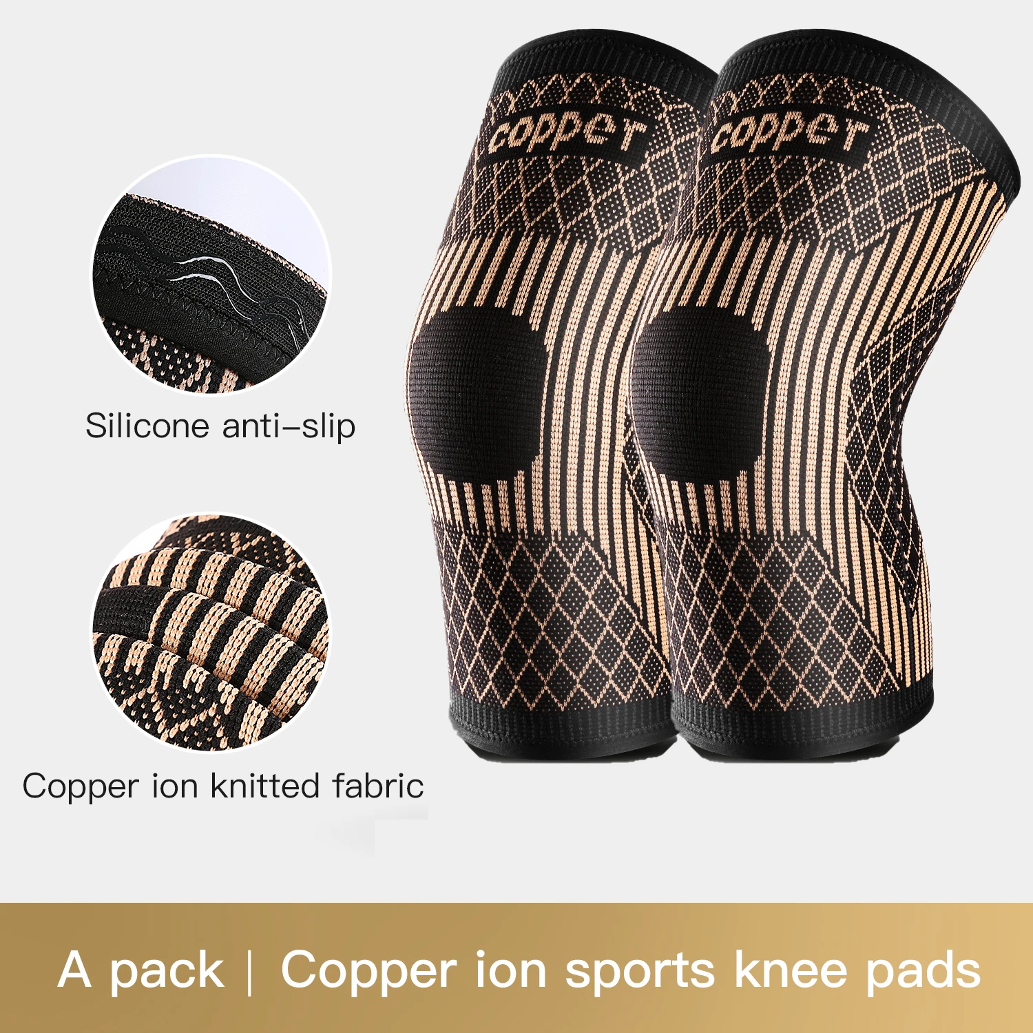 1/2 Stück Kupfer-Kniebandage Arthrose-Schmerzlinderung - Kupfer-Kniehülle für Knieschmerzen Kompressionsbandage für Sport-Knieschmerzen