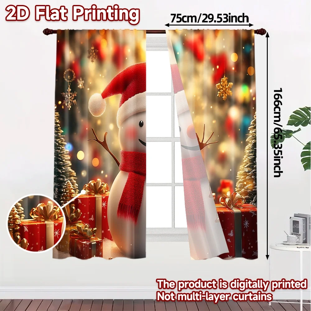 2pcs,Curtains Cute Snowman Christmas Holiday Decorations (2) Pattern Modern Curtains Polyester Curtains Decorations Perfect for