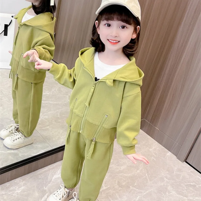 

Girls Coat +Pants Kids Suits 2PCS/Set 2023 Cardigan Spring Autumn Cotton Performance Teenagers Children Clothing