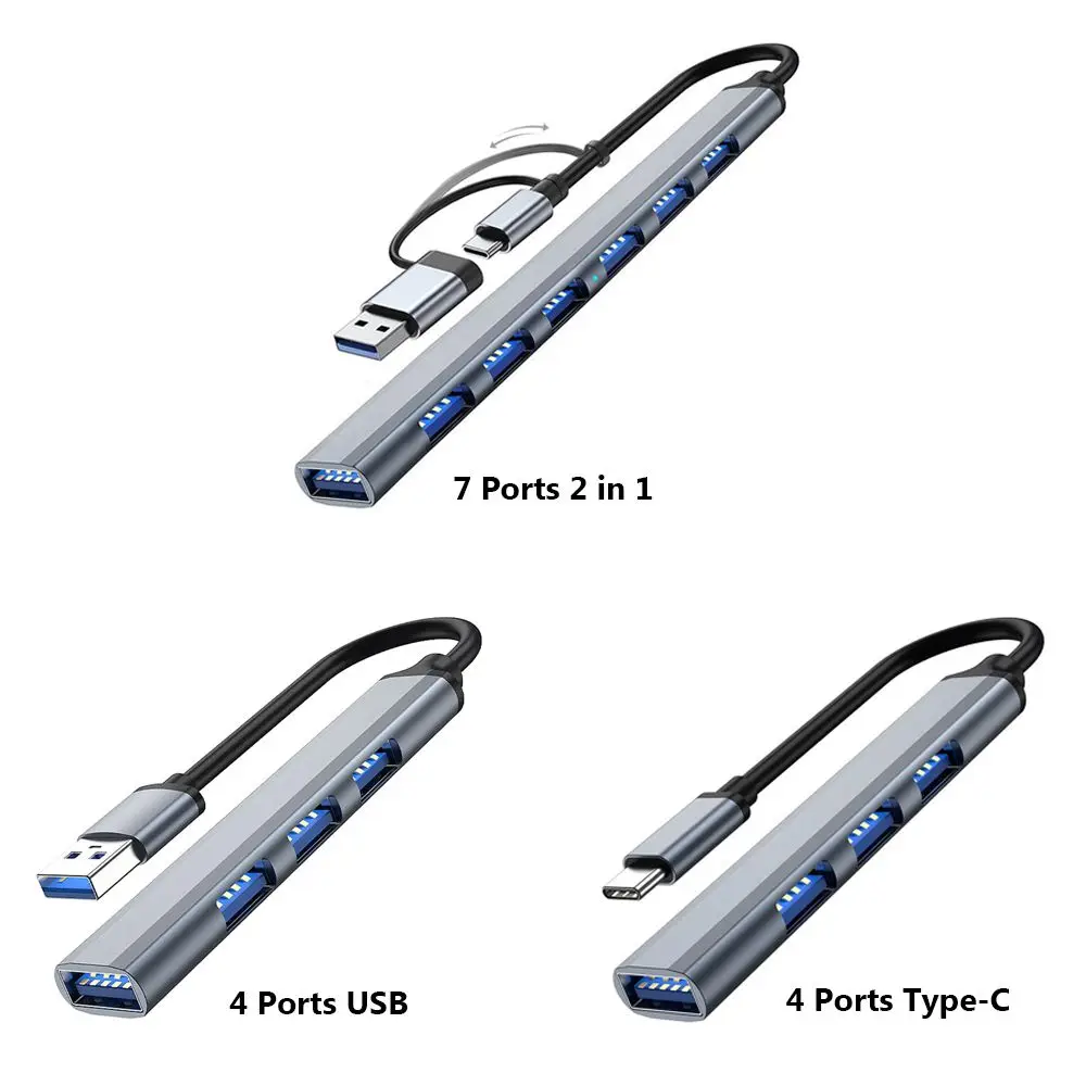 Aluminium Alloy Laptop High Speed OTG Adapter Data Transmission USB 3.0 Expander 7 Ports Docking Station Type-C HUB