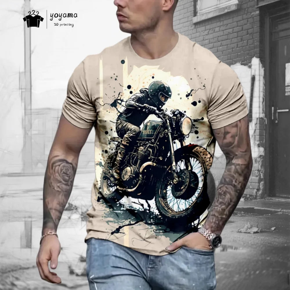 Street Man T-shirt - Summer Fashionable Breathable Style Motorcycle 3D Print Adult Short Sleeve T-shirt - Men's Clothing