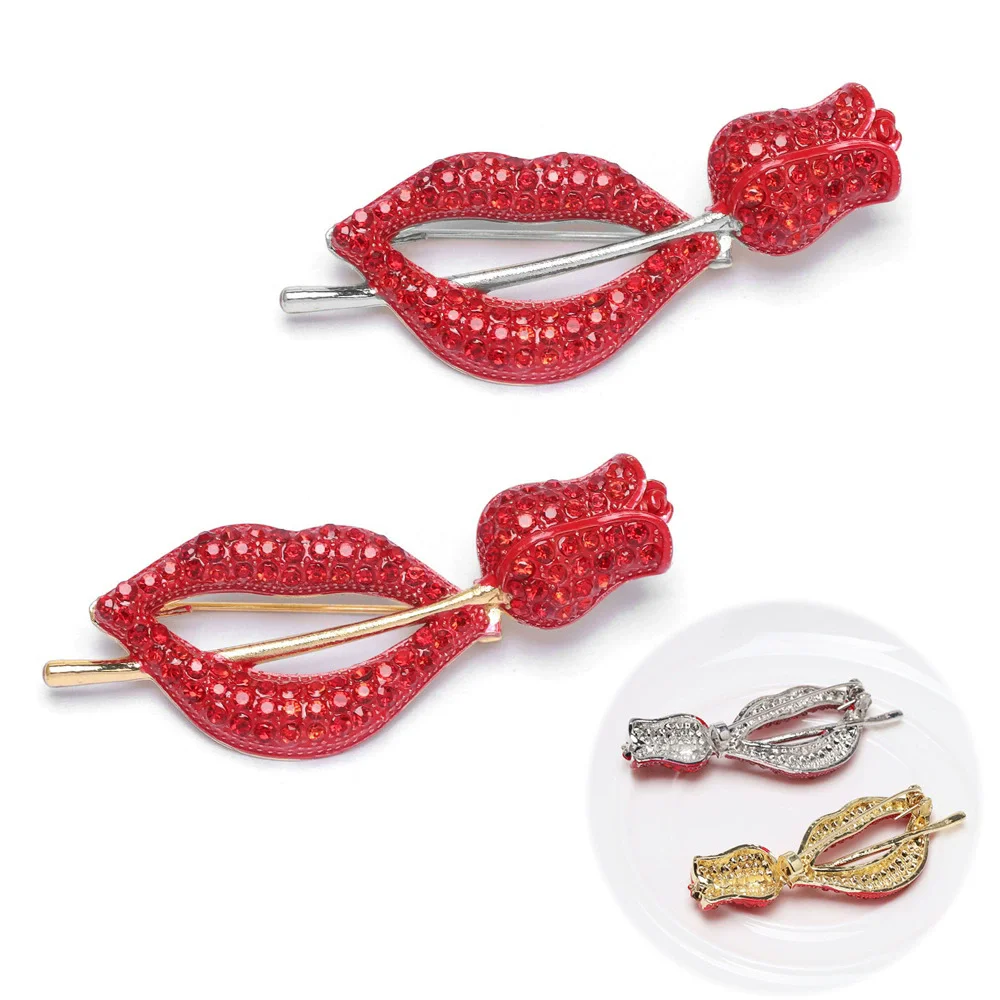 Creative Rhinestone Rose Lips Brooches For Women Unisex Versatile Office Party Friend Gifts Clothing Corsages Accessories