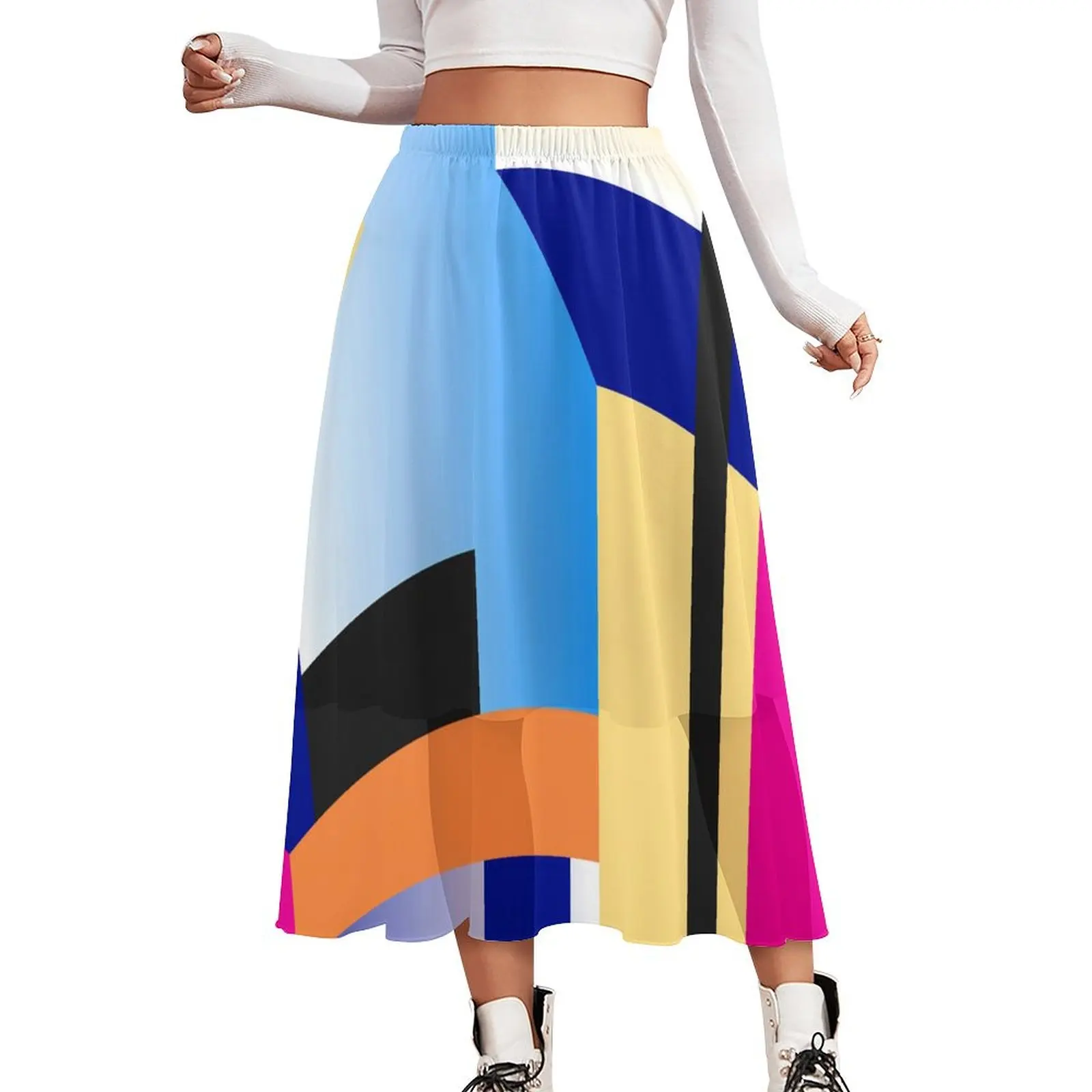 

Vibrant Color Block Skirt Abstract Geometric Modern Long Skirts Elastic Waist Custom Y2K Casual Skirt 2XL 3XL 4XL