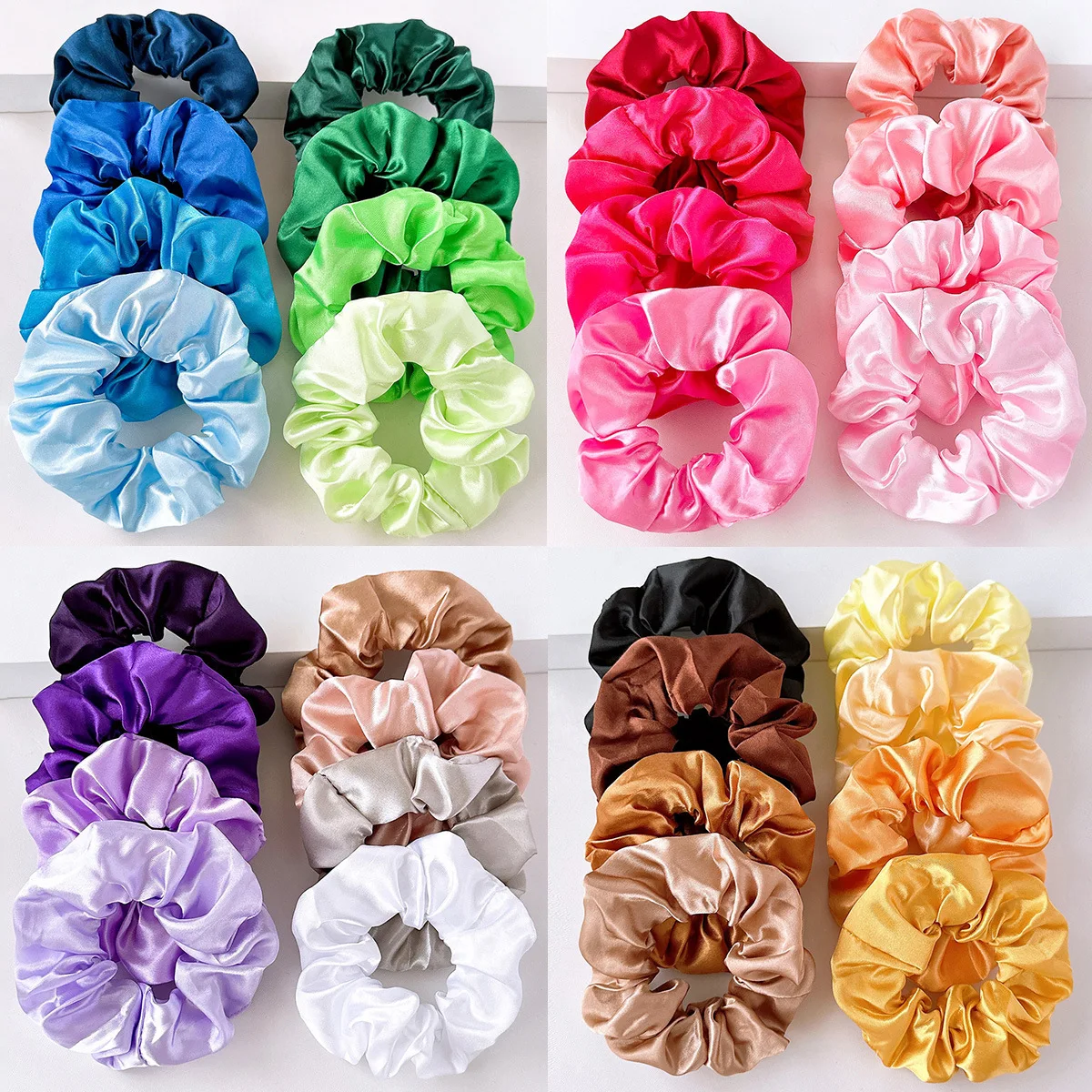 6/8Pcs/set Pink Silk Hair Scrunchies Solid Color Elastic Hair Band Women Girls Ponytail Holders Chic Hair Rope Hair Accessories