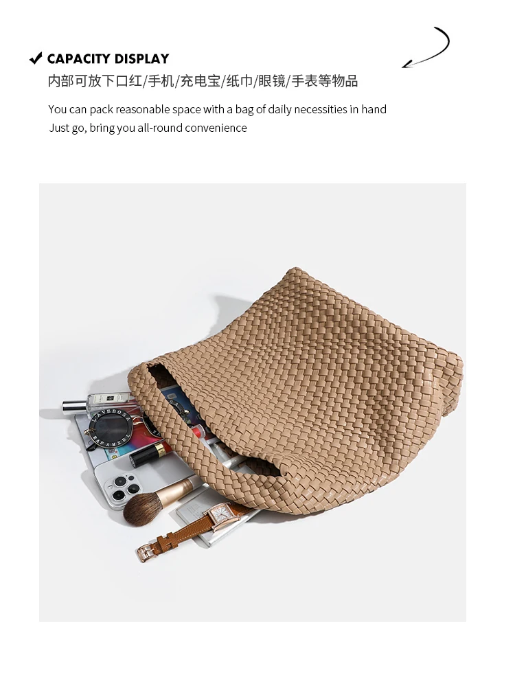Gewebte Einkaufstaschen für Frauen weiche Leder Einkaufstasche gewebte Damen handtaschen Sommer Umhängetasche große Kapazität Top-Griff Tasche – Detail 8