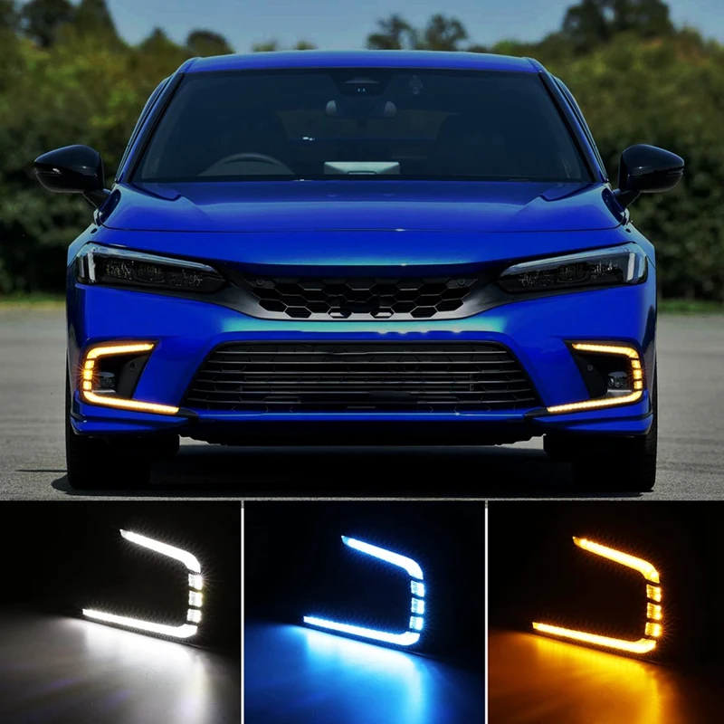 LED Daytime Running Lights For Honda Civic 11Th Gen 2021-2024 Turn Signal Lights Fog Lights Tri-Colors