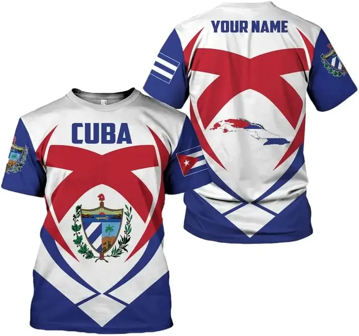 

2024 New Cuban Flag T-shirt Men's Fashion 3D Printing Custom Name T-shirt Short Sleeve Casual Summer Top Men's Clothing