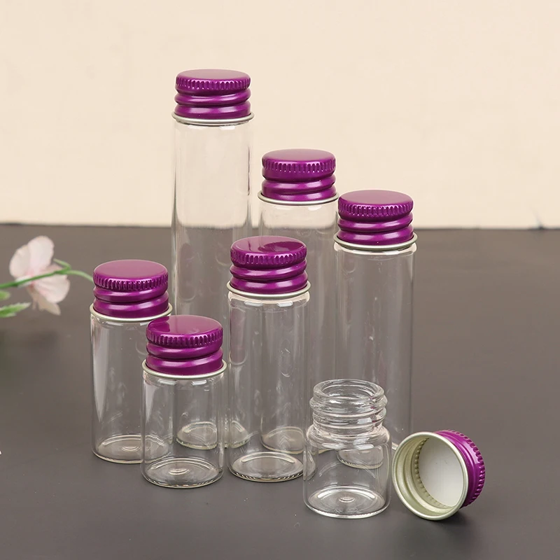 10Pcs 5/7/10/14/20/26ML Glass Bottles with Aluminium Lids Small Mini Glass Jars Empty Bottles Crafts Vials for Wedding Favors