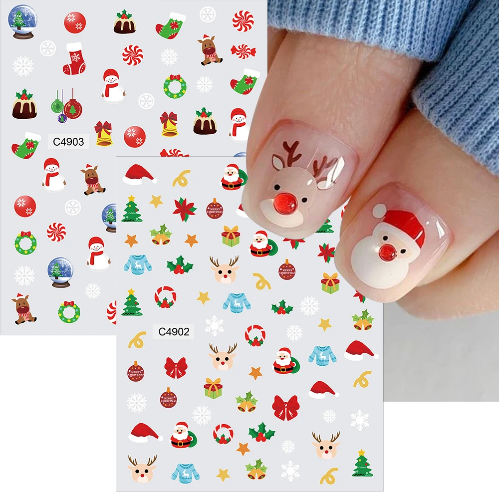 3D Santa Claus Elk Christmas Nail Stickers Cute Snowman Gloves Self Adhesive Sliders Nail Decals Snowflakes Manicure Decoration
