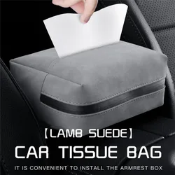 Car Tissue Box Holder Leather Car Center Console Armrest Napkin Box Sun Visor Backseat Tissue Case With Fix Strap
