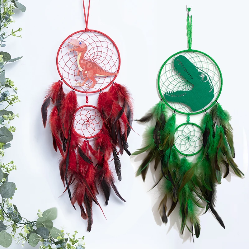 Dinosaur Dream Catchers for Kids Cartoon DreamCatcher Handmade Home Décor Unicorn Wall Hanging Double Ring Nursery Birthday Gif