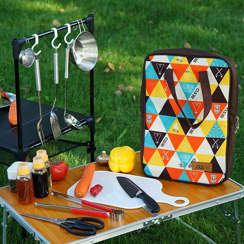 

Portable Camping Kitchen Utensil Set with Knife Board & Storage Bag - Lightweight 5-Piece Outdoor BBQ Picnic Cookware Kit