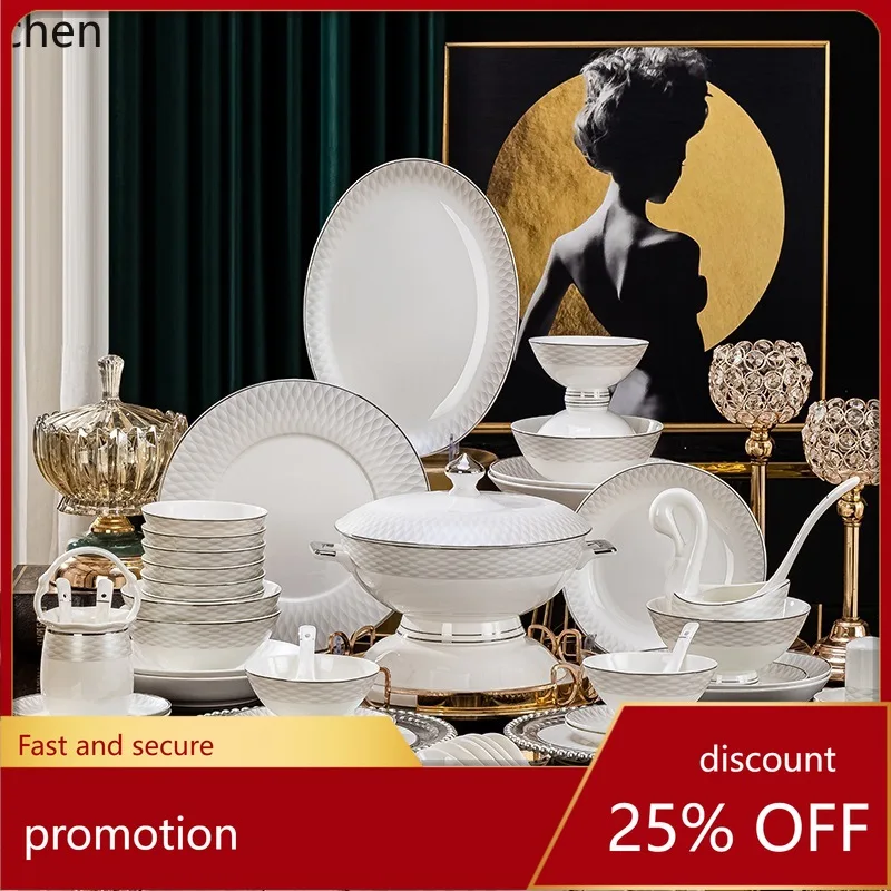 HXL Bowl and Plate Set Household Bone China Dinnerware Set Bowl and Plate Combination