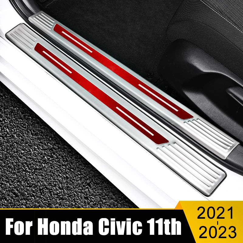 

Stainless Steel Car Door Sill Scuff Plate Cover Welcome Pedals Trim Stickers Accessories For Honda Civic 11th Gen 2021 2022 2023