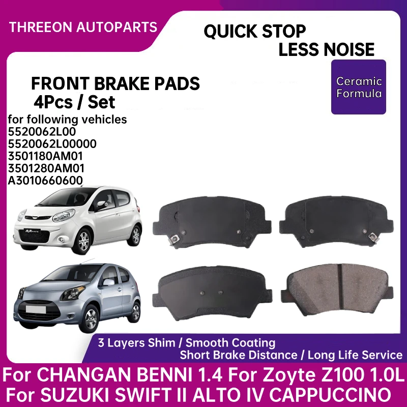 Para CHANGAN BENNI 1,4 para SUZUKI SWIFT II ALTO IV CAPPUCCINO para Zoyte Z100 1.0L THREEON juego de pastillas de freno delantero 4 Uds 3501180AM01