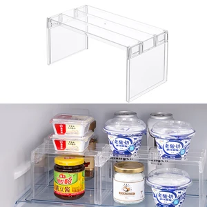 Organizadores de geladeira rack de armazenamento geladeira em camadas separador prateleiras suporte de mesa transparente economizar espaço acessórios de cozinha 8 principais vendas palangana transparente - №4