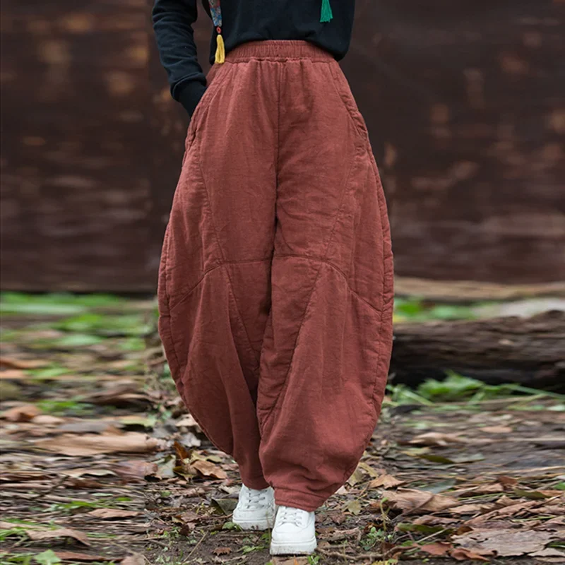 

Pop Women Baggy Cargo Ethnic Vintage Elastic High Waist Loose Long Cotton Line Oversize Trousers Wide Leg Clothes Large Size