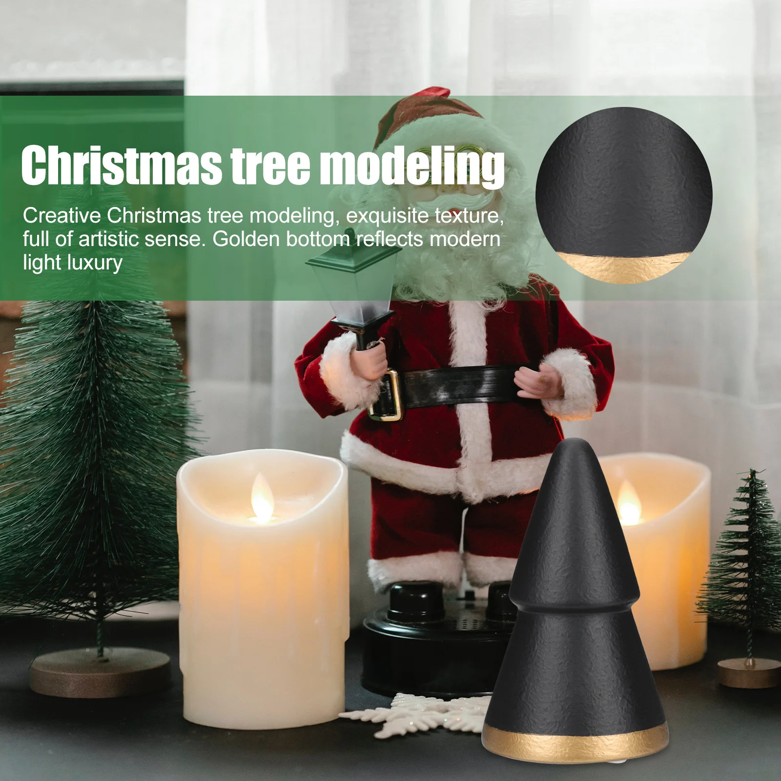 

Creative Ceramic Christmas Tree Adornment Golden Bottom Reflects Light Luxury Xmas Decoration Ceramic Geometric Christmas Tree