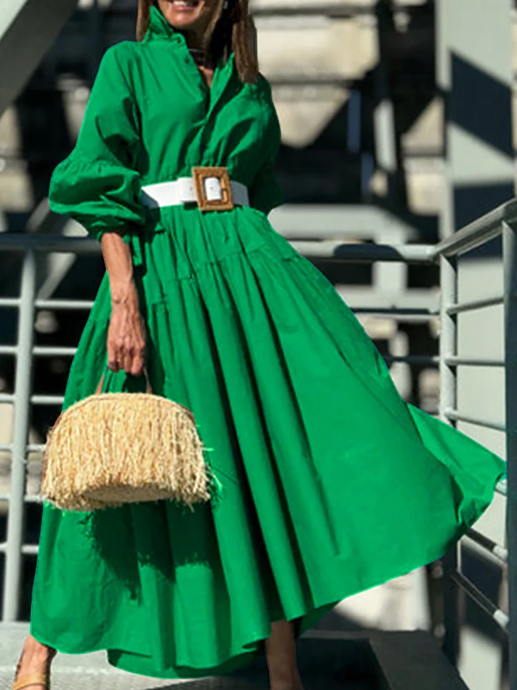 

Fashion Office Work Shirt Dress Women Autumn Long Sleeve Sundress 2025 Casual Loose Lapel Neck Vestidos Style A-Line Long Robe