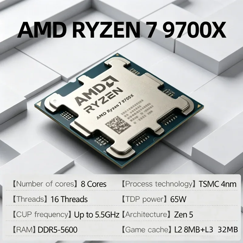 Powerful Unlocked AMD Desktop Gaming CPU Ryzen 7 9700X R7 9700X 8 Core 16 Thread 5.5GHz AM5 Socket Loose Pieces