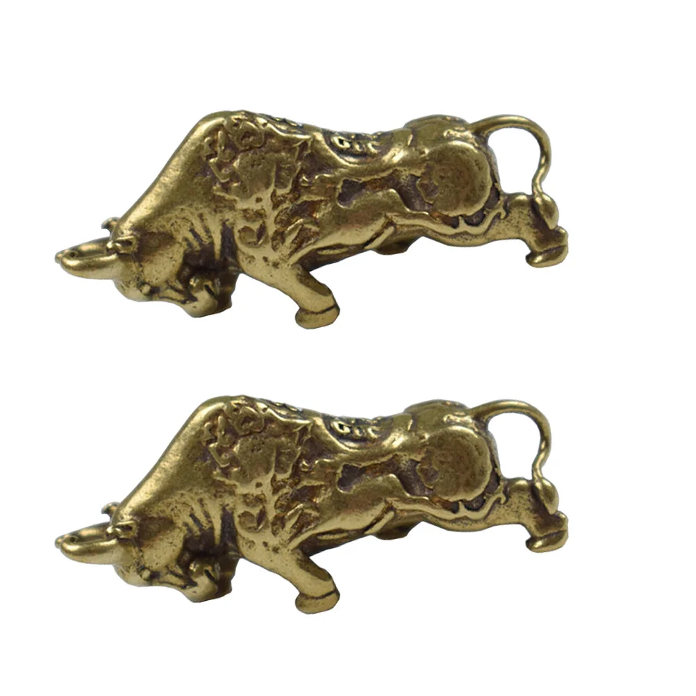 

2Pcs Copper Ox Desktop Ornament Set Premium Metal Home Decor Smooth Polished Brass Art Craft for Cabinet Table Display