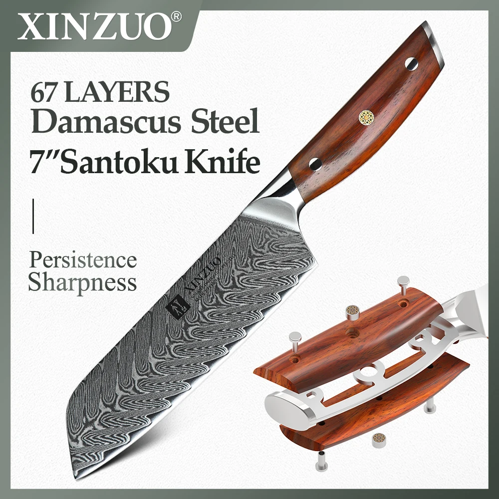 

XINZUO 7 ''inch Japanese Chef Knife High Carbon Damascus Pattern Kitchen Knives Ultra Sharp Stainless Steel Santoku Knife Tools