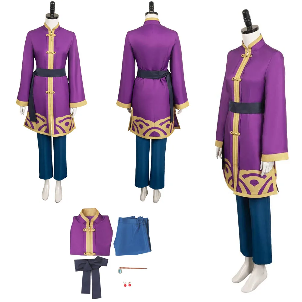 

Female Princess Cos Peach Cosplay Purple Kung Fu Suit Coat Pants Costume Outfits For Adult Women Girls Halloween Carnival Suit