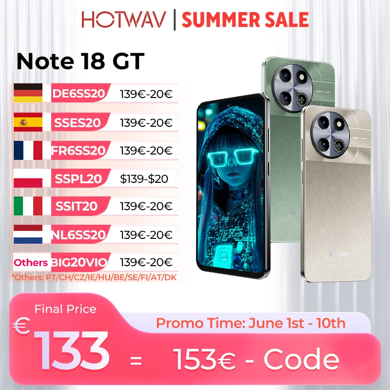 HOTWAV Note 18 GT Smartphone Ultra-mince 7.2 ''120Hz île dynamique téléphone portable léger 8GB 256GB 6200mAh 20W téléphone portable