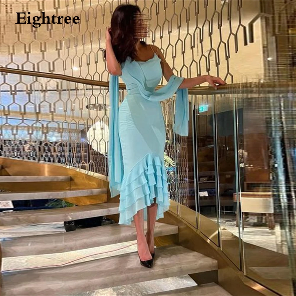 Eightree Ả Rập Saudi Voan Váy ĐầM Dạ 2022 Hồ Xanh Dương Chân Váy Xòe Caro Dài Đầm Dự Tiệc Vestidos De Dạ Tiệc Trang Trọng