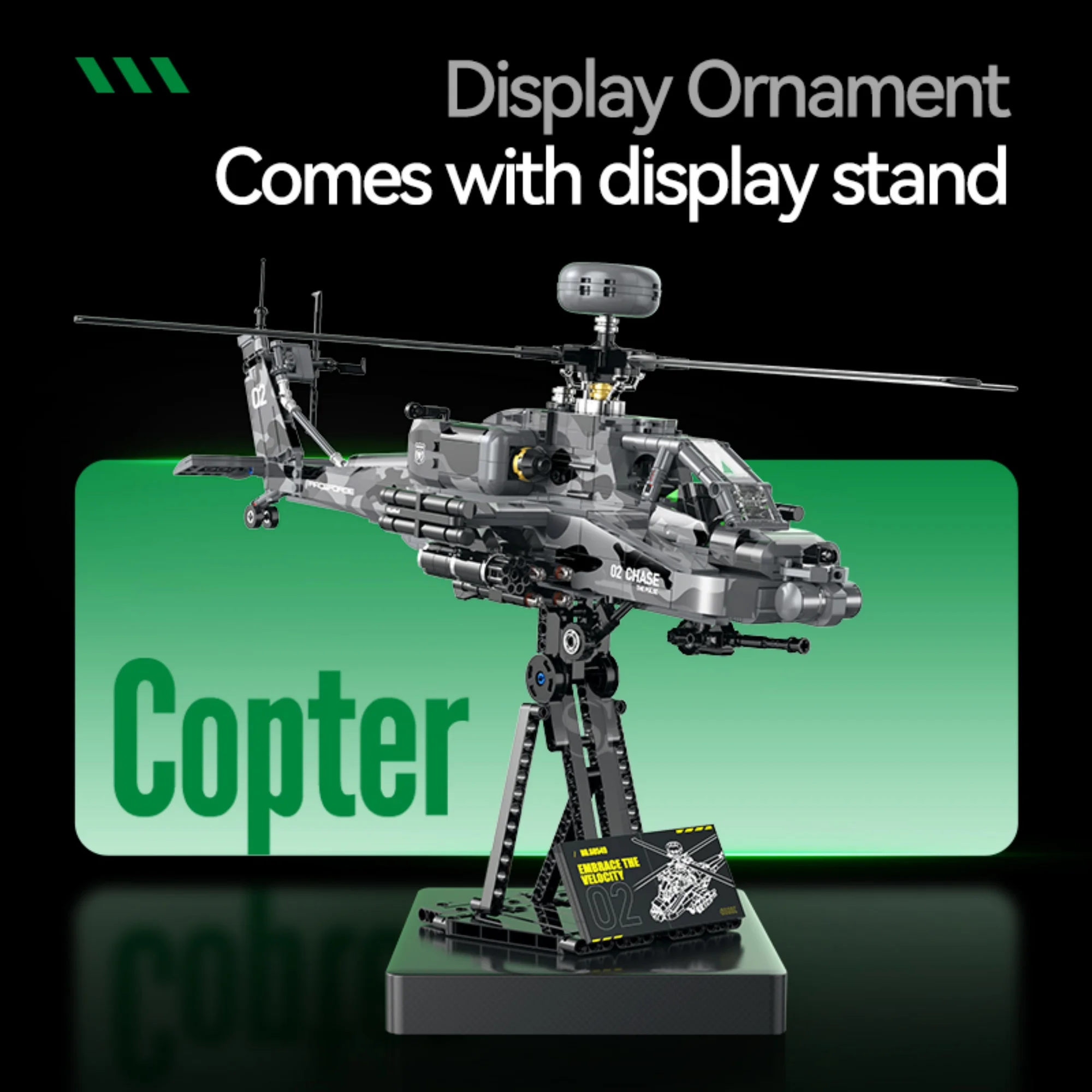 1116pcs Apache Helicopter Building Blocks AH-64 Helicopter Gunships Military Plane Aircraft Model Bricks Toys for Adults Gifts