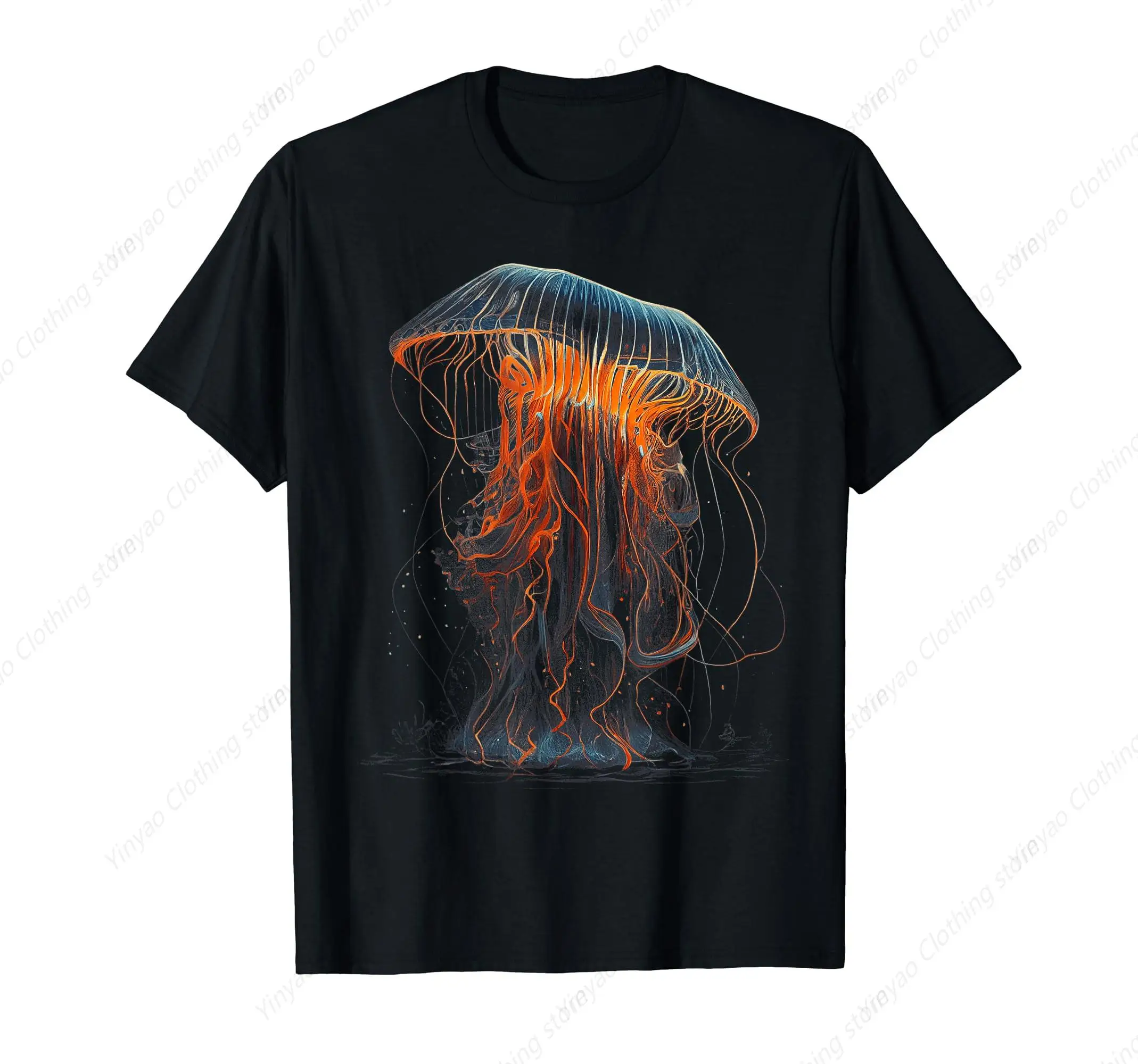 

Colorful personalized jellyfish art T-shirt gift for couples casual and versatile short sleeved cotton loose top