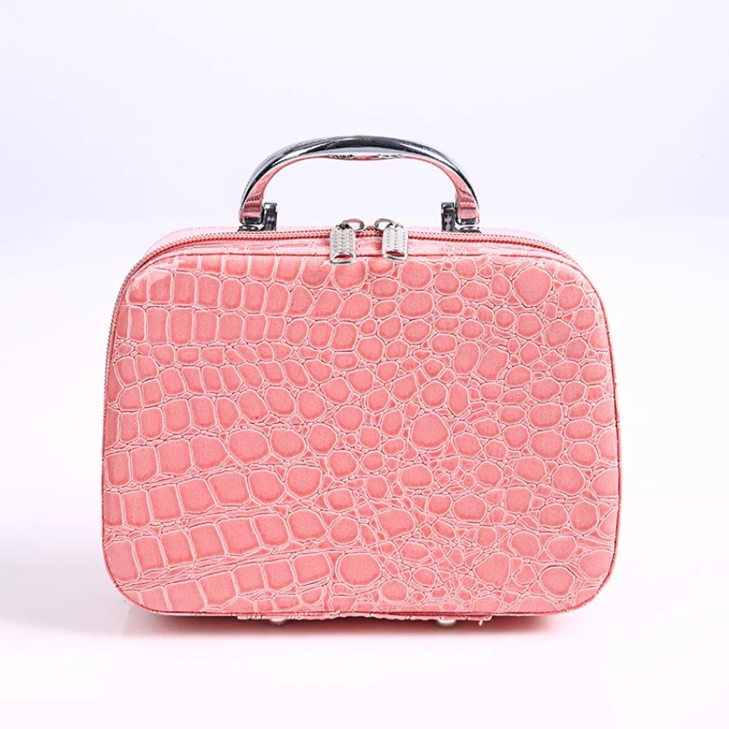 

Makeup Case Bag with Mirror, Women's Hand-held Skincare Organizer, Square Zipper Cosmetic Storage Box Water Proof
