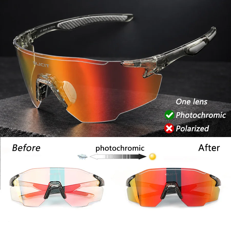 ELICIT New Photochromic Cycling Eyewear Men Women UV400 Sports Sunglasses Day Night Use Bicycles Hiking Golf Baseball Driving