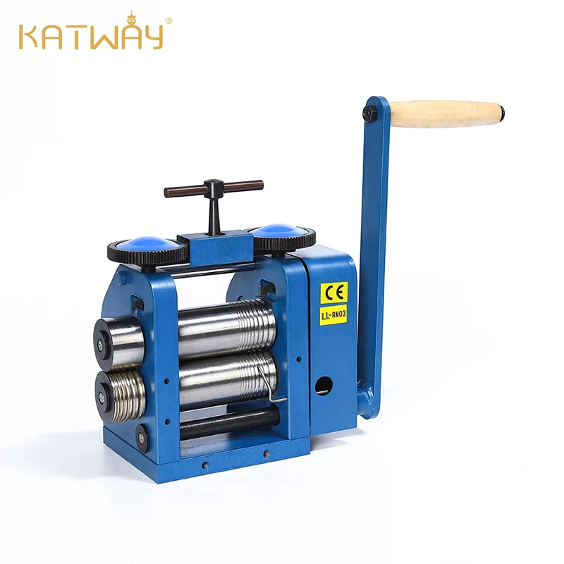 KATWAY  Blue Rolling Mill 100mm Capacity Manual Machine Tabletting Tool Metal Sheet Wire Flat Pressing For Jewelry LL-RM03