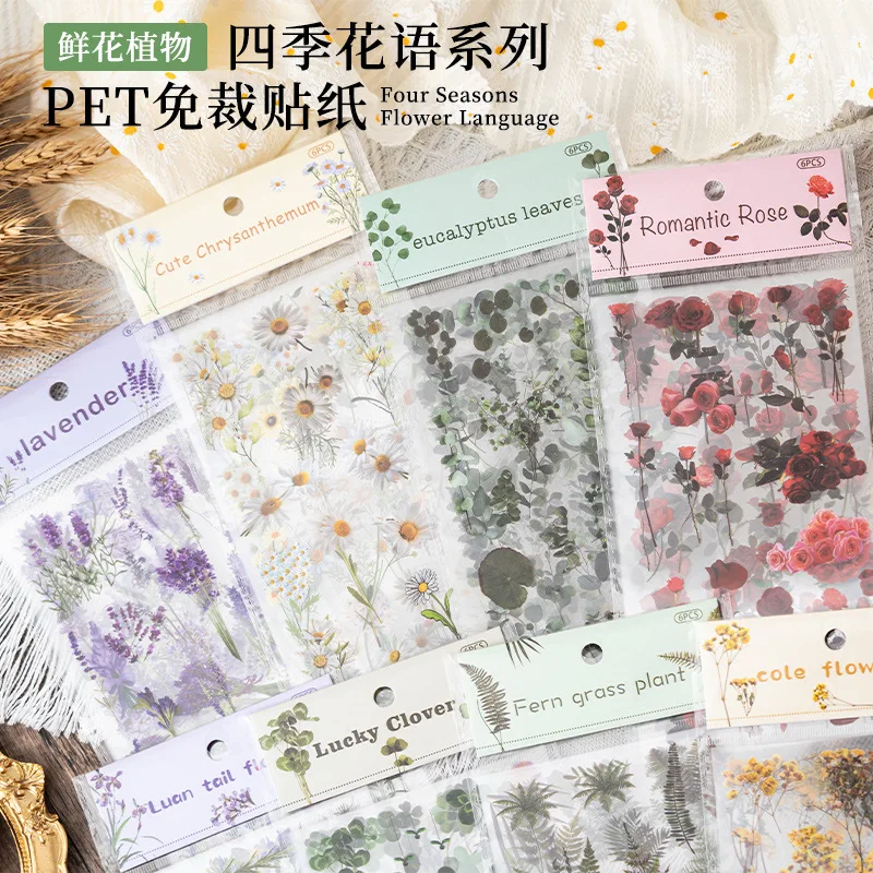 Flower Sticker Pack, Four Seasons Flower Language, Pet, Hand Account, Girl, Ins, Decorative Material Stickers