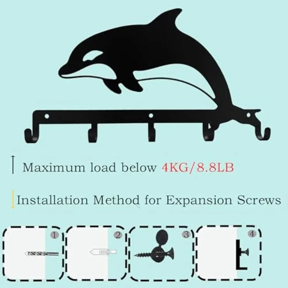 1pc Leaping Dolphin Metal Key Holder, 5 Hooks Wall Hanger for Entryway Office Kitchen Bedroom, 11.85x6.88 Inch
