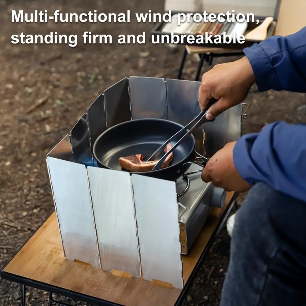 Gas Stove Windshield 10-panel Camping Stove Windshield Portable Lightweight Outdoor Hiking Picnic Metal Windproof Butane Gas