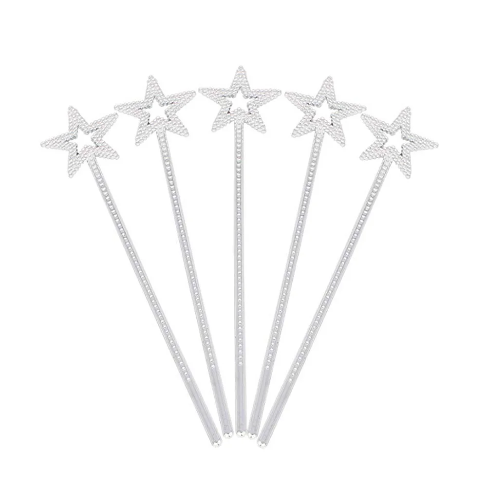 

6pcs Fairy Wands Silver Plastic Party Star Pentagram Design Angel Cosplay Wand For Birthday Festival Themed