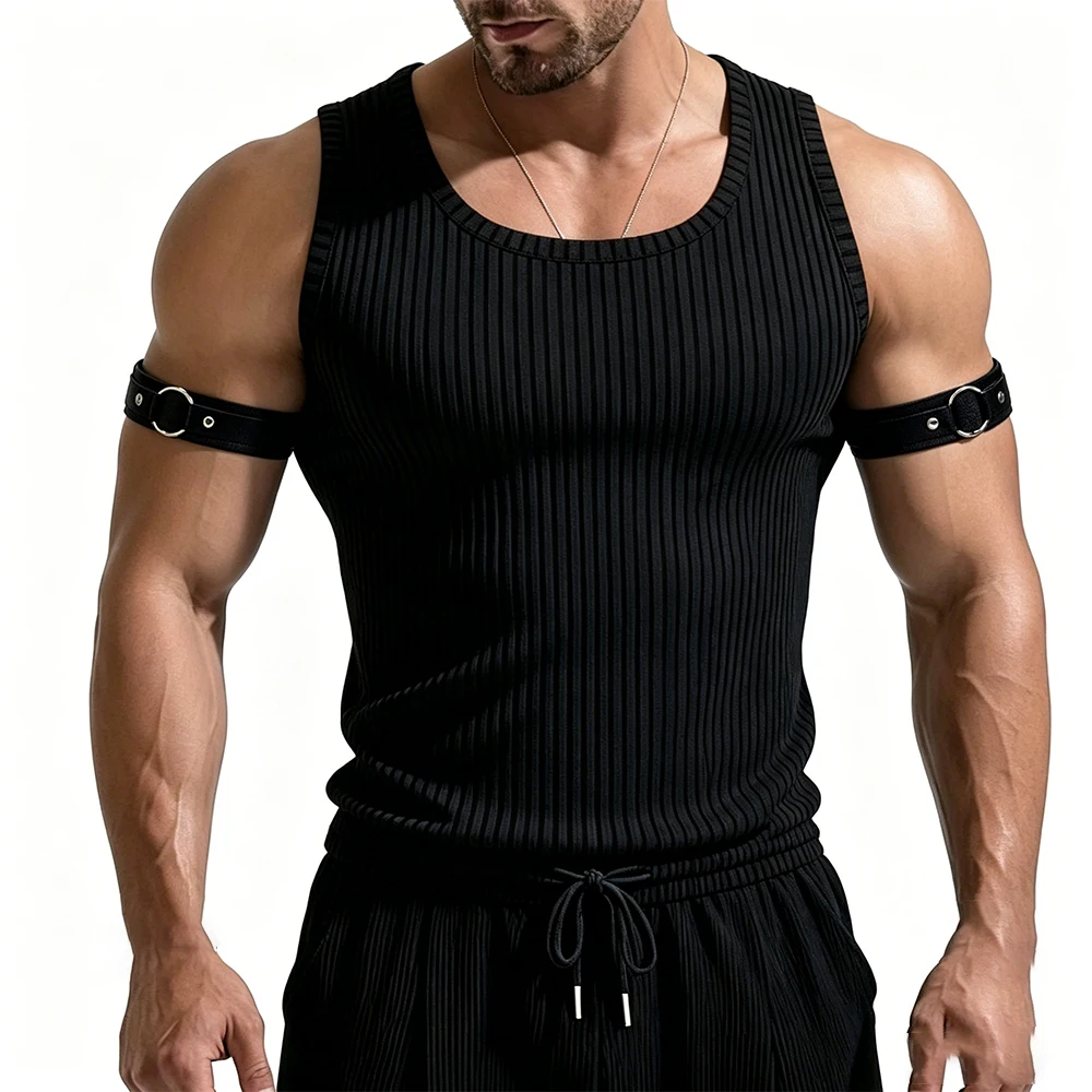 Men's Black PU Leather Fashion Armband Punk Y2K Style Gothic Leather Arm Bands for Fashion Performance Accessories