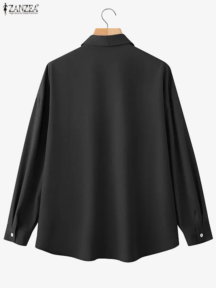 ZANZEA Women Fashion Shirts Elegant Asymmetric Hem Tops 2025 Autumn Vintage Solid Blusas Casual Loose Lapel Neck Buttons Tunics