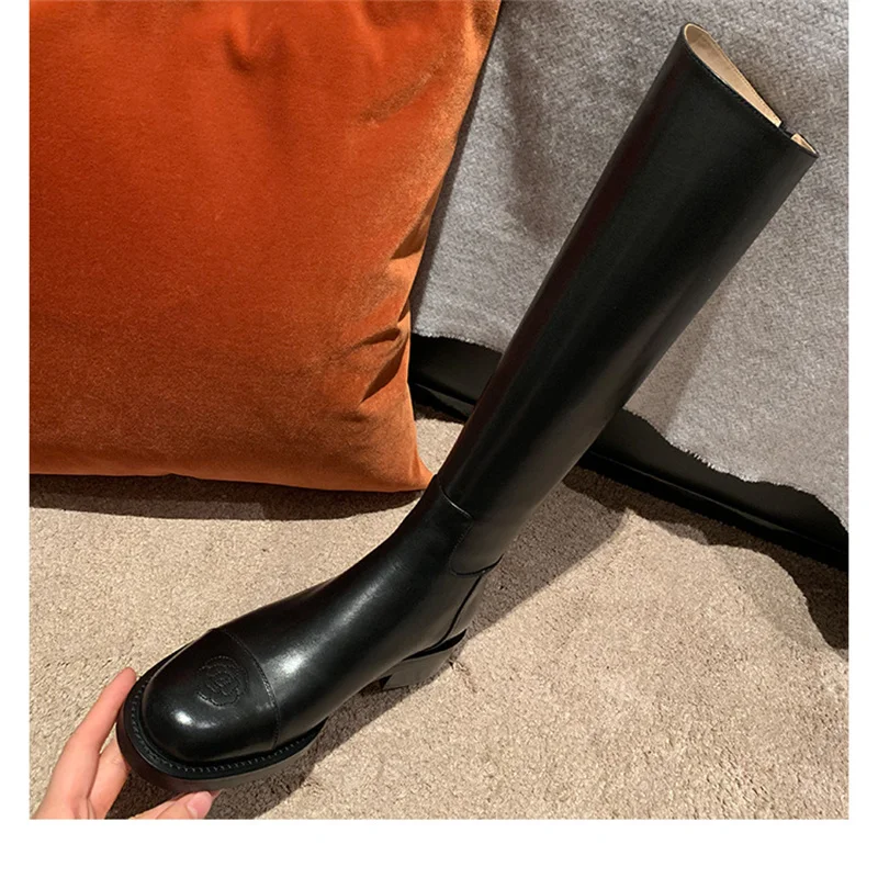

Однотонные высокие сапоги до колена с круглым носком, женская обувь до колена на молнии, Zapatos Mujer, модные Botas Femininas на толстом каблуке