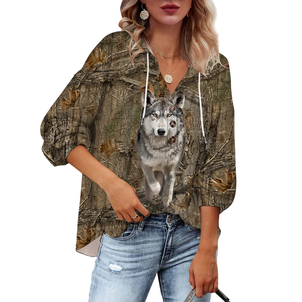 

CLOOCL Wolf Hoodie Sweatshirt Women Long Sleeve Pullover Loose Streetwear for Ladies Forest Hunting Printing Autumn Hoodie 2022